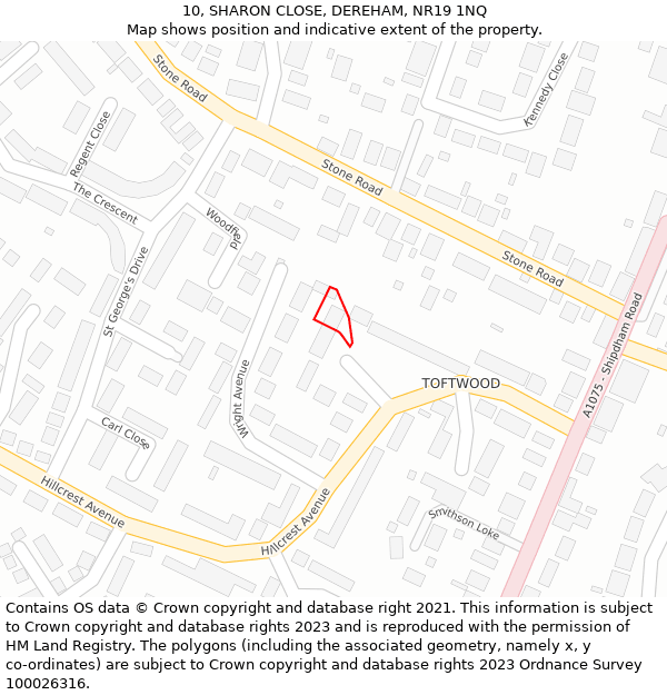 10, SHARON CLOSE, DEREHAM, NR19 1NQ: Location map and indicative extent of plot