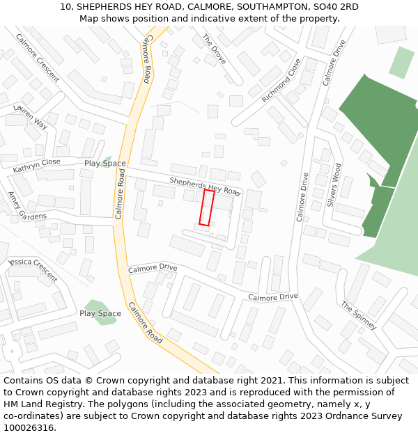 10, SHEPHERDS HEY ROAD, CALMORE, SOUTHAMPTON, SO40 2RD: Location map and indicative extent of plot