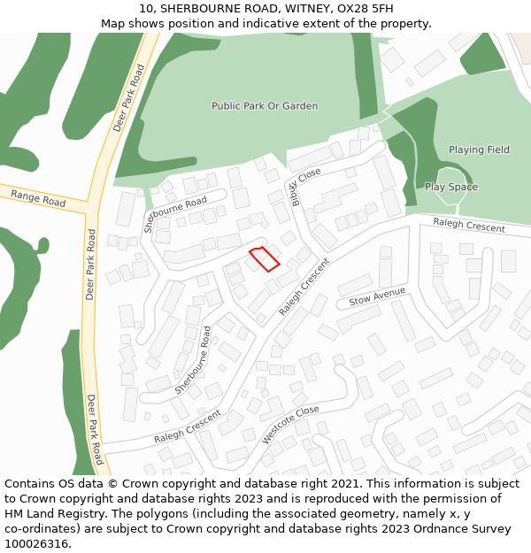 10, SHERBOURNE ROAD, WITNEY, OX28 5FH: Location map and indicative extent of plot