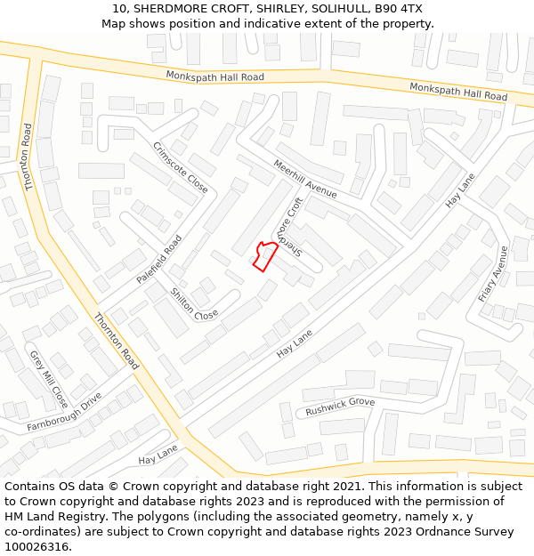 10, SHERDMORE CROFT, SHIRLEY, SOLIHULL, B90 4TX: Location map and indicative extent of plot