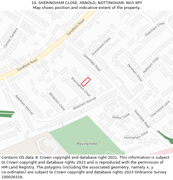 10, SHERINGHAM CLOSE, ARNOLD, NOTTINGHAM, NG5 6PY: Location map and indicative extent of plot