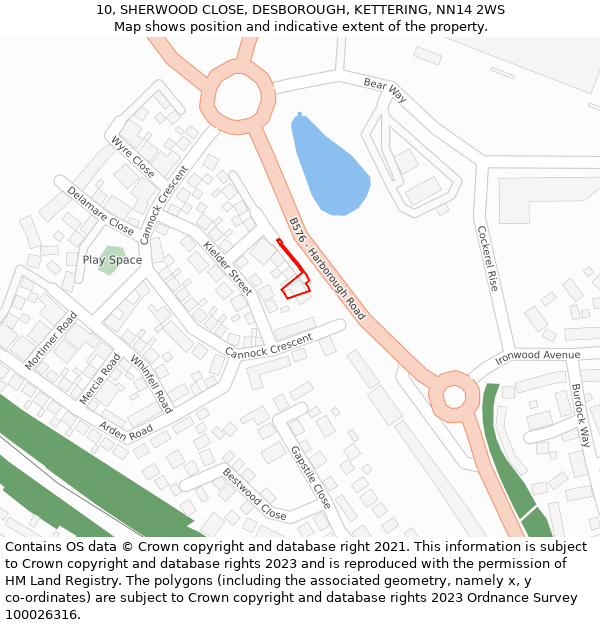 10, SHERWOOD CLOSE, DESBOROUGH, KETTERING, NN14 2WS: Location map and indicative extent of plot