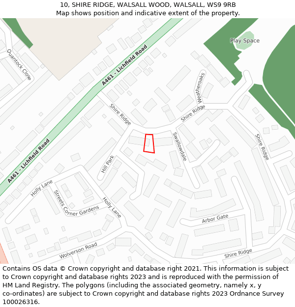 10, SHIRE RIDGE, WALSALL WOOD, WALSALL, WS9 9RB: Location map and indicative extent of plot