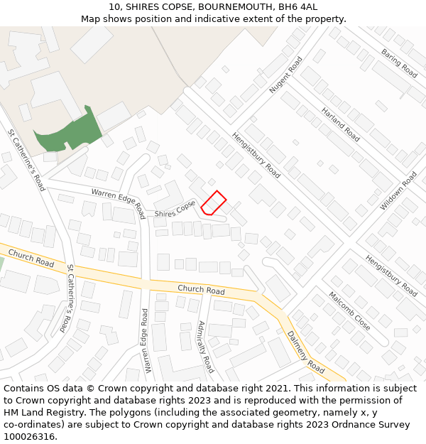 10, SHIRES COPSE, BOURNEMOUTH, BH6 4AL: Location map and indicative extent of plot