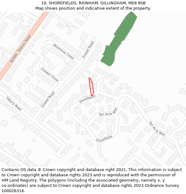 10, SHOREFIELDS, RAINHAM, GILLINGHAM, ME8 8SB: Location map and indicative extent of plot