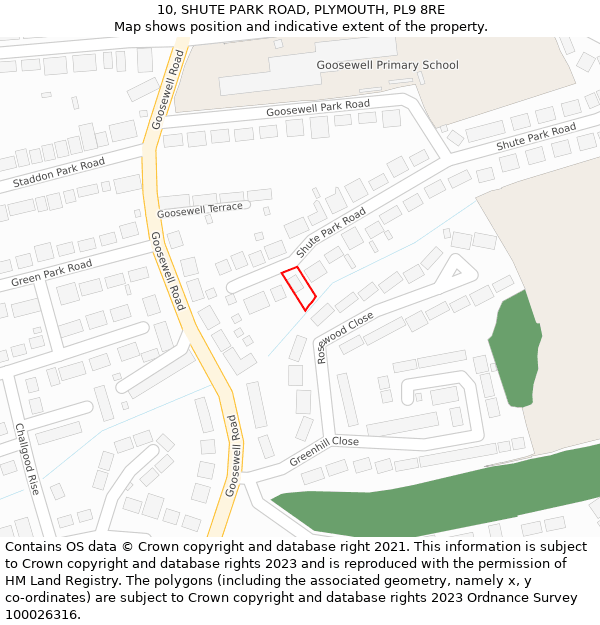 10, SHUTE PARK ROAD, PLYMOUTH, PL9 8RE: Location map and indicative extent of plot
