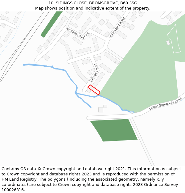 10, SIDINGS CLOSE, BROMSGROVE, B60 3SG: Location map and indicative extent of plot