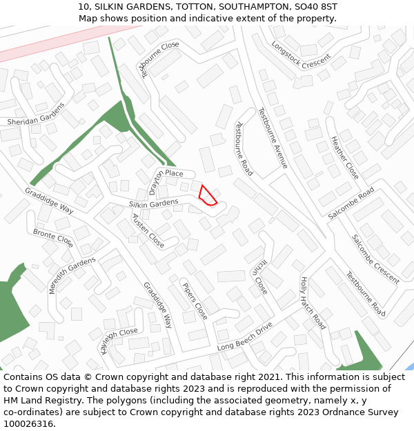 10, SILKIN GARDENS, TOTTON, SOUTHAMPTON, SO40 8ST: Location map and indicative extent of plot