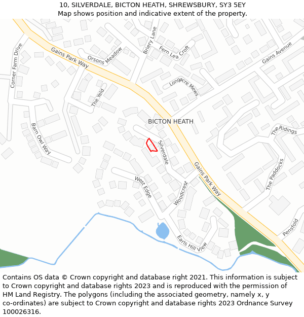 10, SILVERDALE, BICTON HEATH, SHREWSBURY, SY3 5EY: Location map and indicative extent of plot