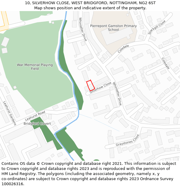 10, SILVERHOW CLOSE, WEST BRIDGFORD, NOTTINGHAM, NG2 6ST: Location map and indicative extent of plot