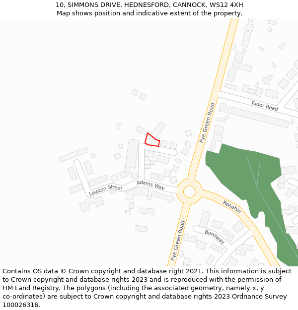 10, SIMMONS DRIVE, HEDNESFORD, CANNOCK, WS12 4XH: Location map and indicative extent of plot