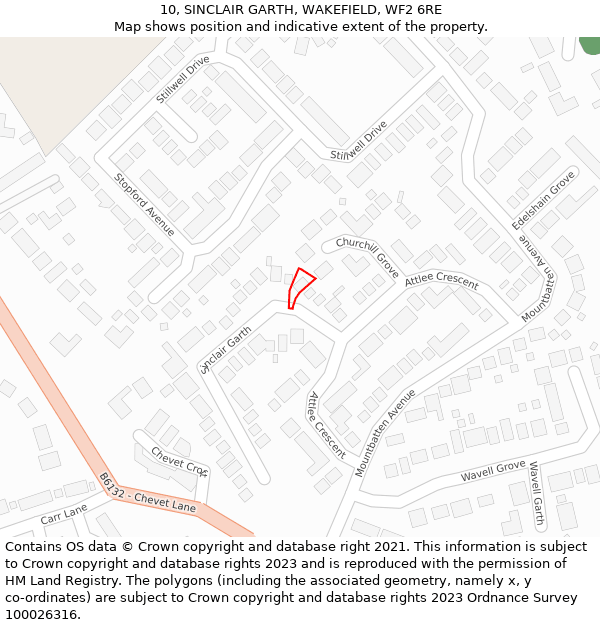 10, SINCLAIR GARTH, WAKEFIELD, WF2 6RE: Location map and indicative extent of plot