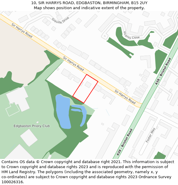 10, SIR HARRYS ROAD, EDGBASTON, BIRMINGHAM, B15 2UY: Location map and indicative extent of plot