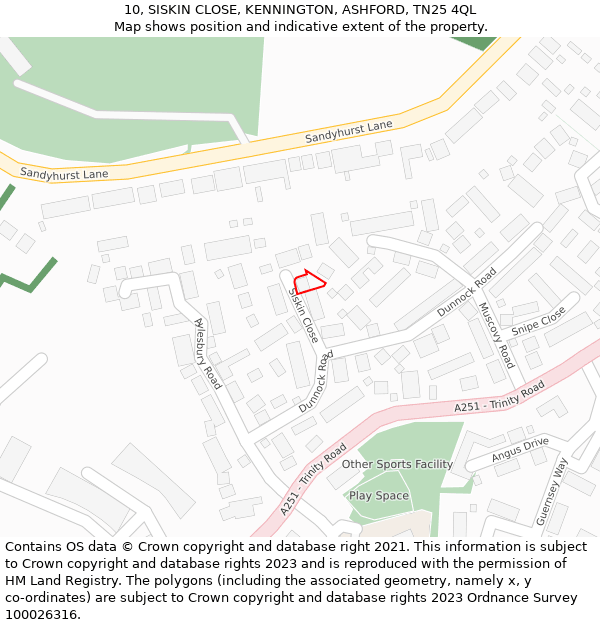 10, SISKIN CLOSE, KENNINGTON, ASHFORD, TN25 4QL: Location map and indicative extent of plot