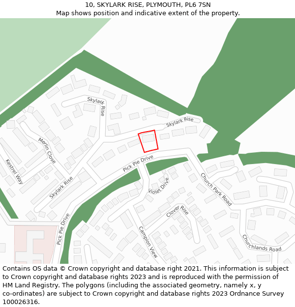 10, SKYLARK RISE, PLYMOUTH, PL6 7SN: Location map and indicative extent of plot