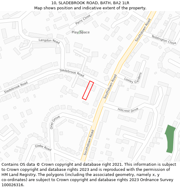 10, SLADEBROOK ROAD, BATH, BA2 1LR: Location map and indicative extent of plot