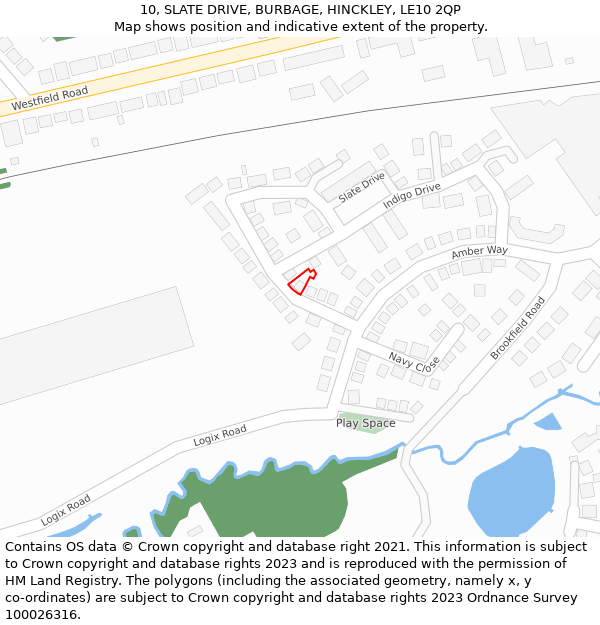 10, SLATE DRIVE, BURBAGE, HINCKLEY, LE10 2QP: Location map and indicative extent of plot