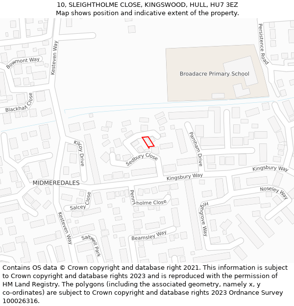 10, SLEIGHTHOLME CLOSE, KINGSWOOD, HULL, HU7 3EZ: Location map and indicative extent of plot