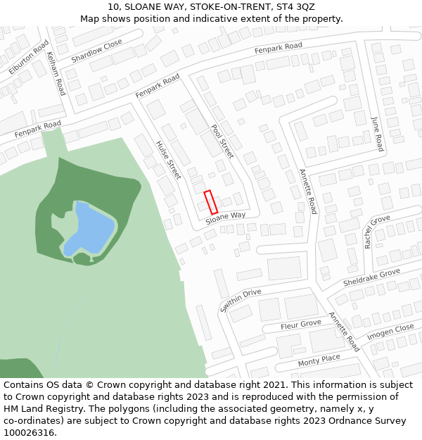 10, SLOANE WAY, STOKE-ON-TRENT, ST4 3QZ: Location map and indicative extent of plot