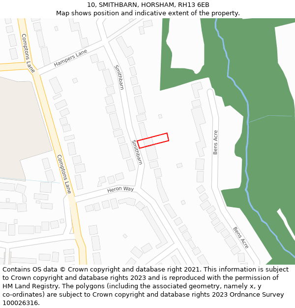 10, SMITHBARN, HORSHAM, RH13 6EB: Location map and indicative extent of plot