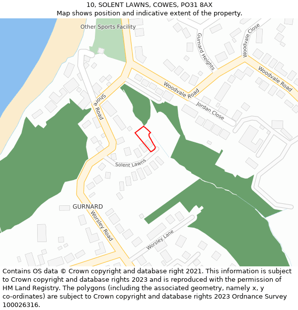 10, SOLENT LAWNS, COWES, PO31 8AX: Location map and indicative extent of plot