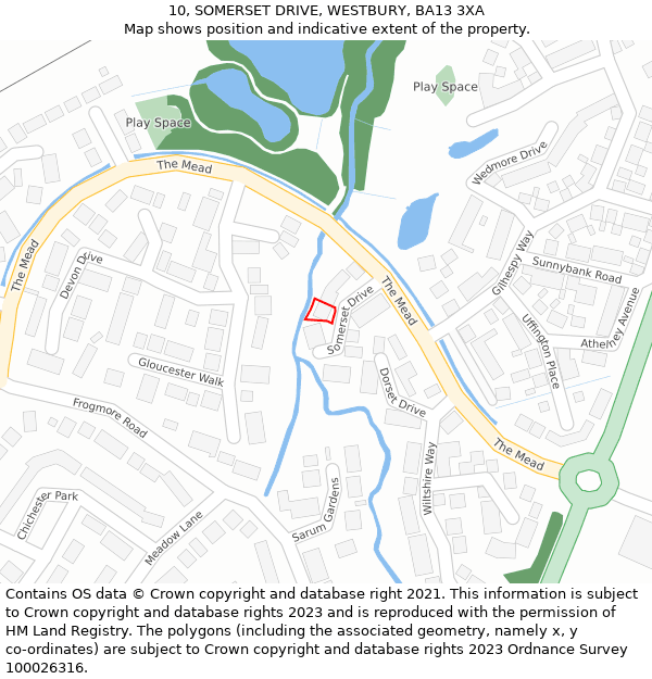 10, SOMERSET DRIVE, WESTBURY, BA13 3XA: Location map and indicative extent of plot