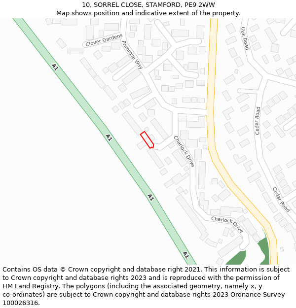 10, SORREL CLOSE, STAMFORD, PE9 2WW: Location map and indicative extent of plot