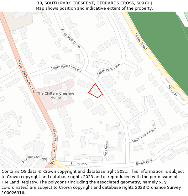 10, SOUTH PARK CRESCENT, GERRARDS CROSS, SL9 8HJ: Location map and indicative extent of plot