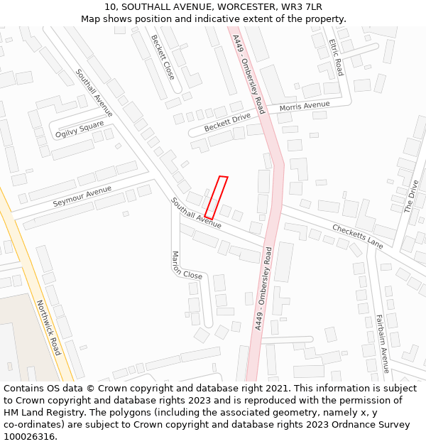 10, SOUTHALL AVENUE, WORCESTER, WR3 7LR: Location map and indicative extent of plot