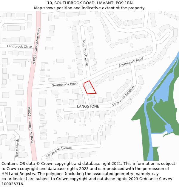 10, SOUTHBROOK ROAD, HAVANT, PO9 1RN: Location map and indicative extent of plot