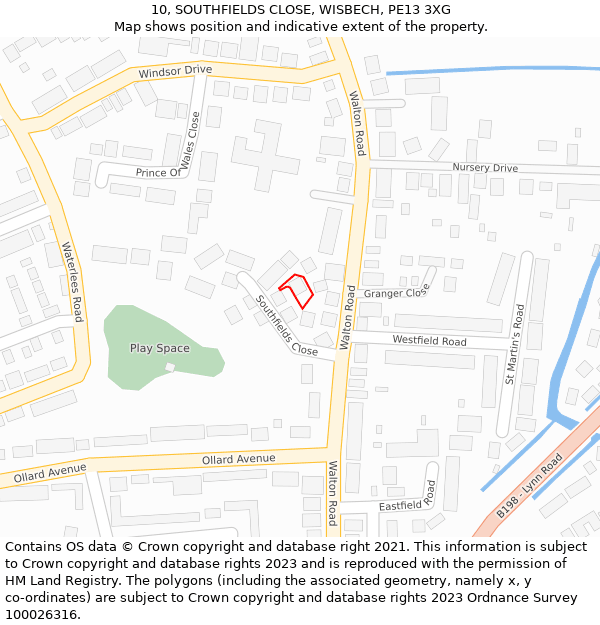 10, SOUTHFIELDS CLOSE, WISBECH, PE13 3XG: Location map and indicative extent of plot