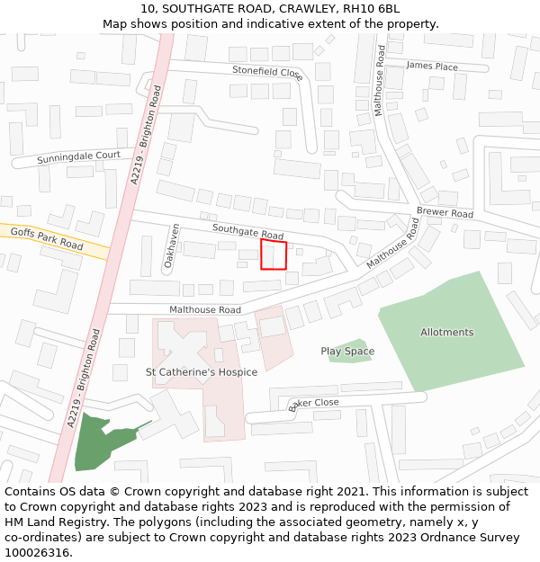 10, SOUTHGATE ROAD, CRAWLEY, RH10 6BL: Location map and indicative extent of plot
