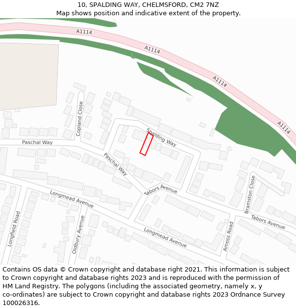 10, SPALDING WAY, CHELMSFORD, CM2 7NZ: Location map and indicative extent of plot