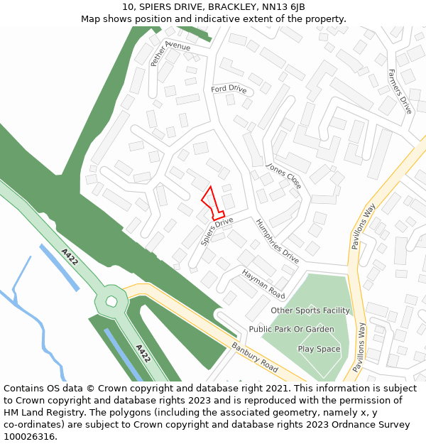 10, SPIERS DRIVE, BRACKLEY, NN13 6JB: Location map and indicative extent of plot