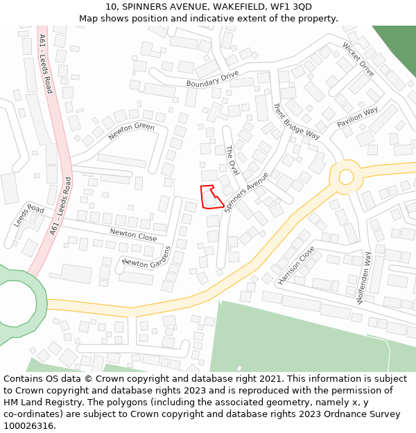 10, SPINNERS AVENUE, WAKEFIELD, WF1 3QD: Location map and indicative extent of plot