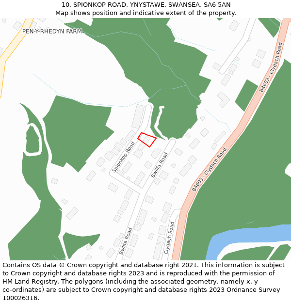 10, SPIONKOP ROAD, YNYSTAWE, SWANSEA, SA6 5AN: Location map and indicative extent of plot