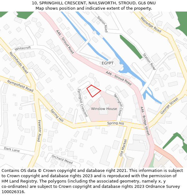 10, SPRINGHILL CRESCENT, NAILSWORTH, STROUD, GL6 0NU: Location map and indicative extent of plot