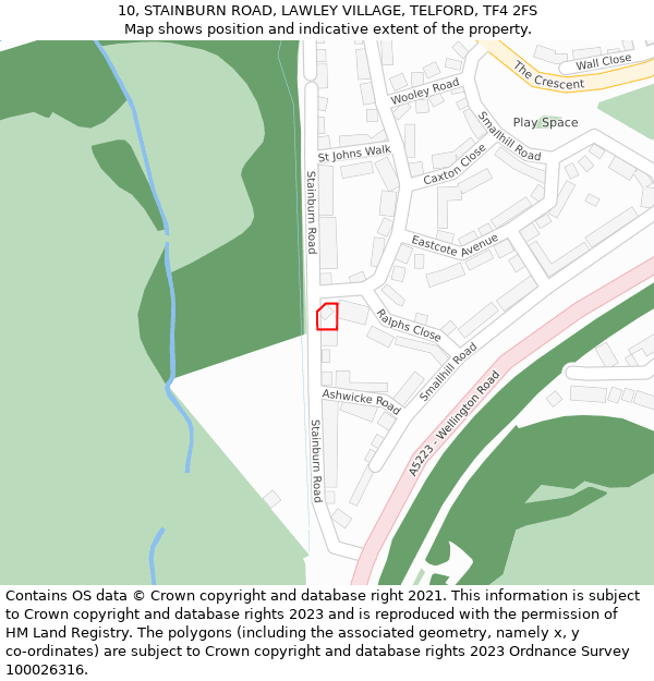 10, STAINBURN ROAD, LAWLEY VILLAGE, TELFORD, TF4 2FS: Location map and indicative extent of plot