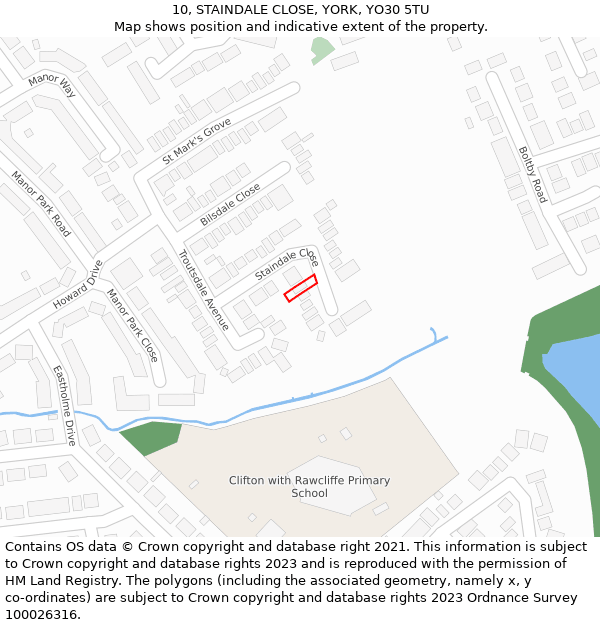 10, STAINDALE CLOSE, YORK, YO30 5TU: Location map and indicative extent of plot