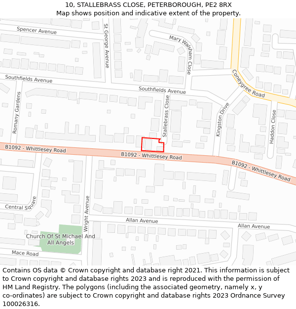 10, STALLEBRASS CLOSE, PETERBOROUGH, PE2 8RX: Location map and indicative extent of plot