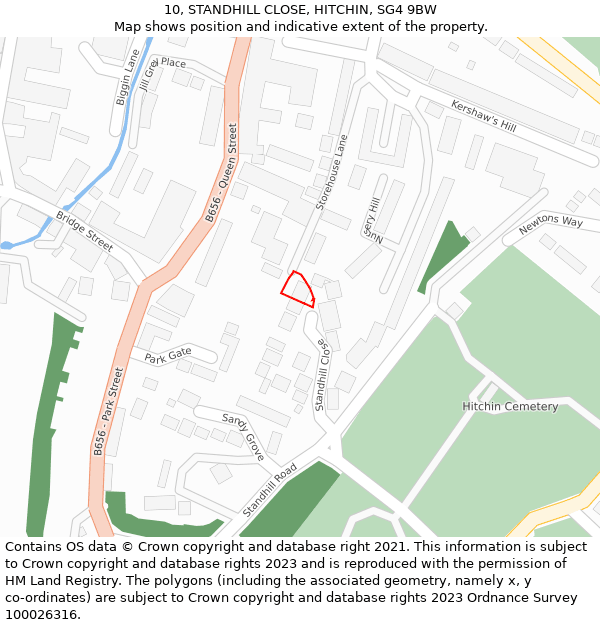 10, STANDHILL CLOSE, HITCHIN, SG4 9BW: Location map and indicative extent of plot