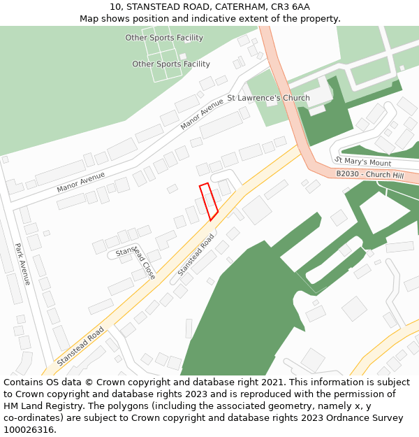 10, STANSTEAD ROAD, CATERHAM, CR3 6AA: Location map and indicative extent of plot