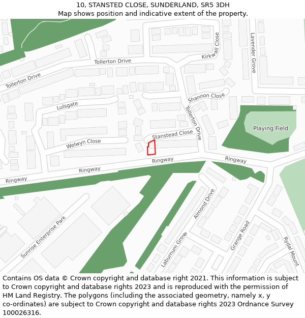 10, STANSTED CLOSE, SUNDERLAND, SR5 3DH: Location map and indicative extent of plot