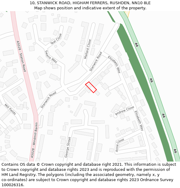 10, STANWICK ROAD, HIGHAM FERRERS, RUSHDEN, NN10 8LE: Location map and indicative extent of plot