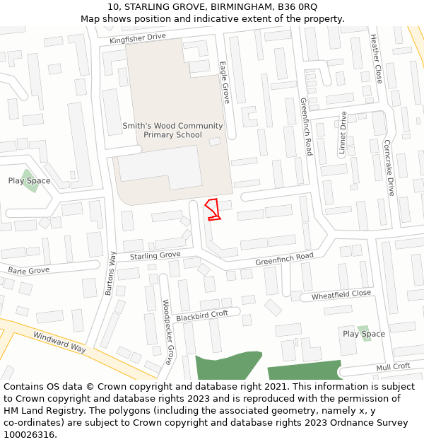 10, STARLING GROVE, BIRMINGHAM, B36 0RQ: Location map and indicative extent of plot