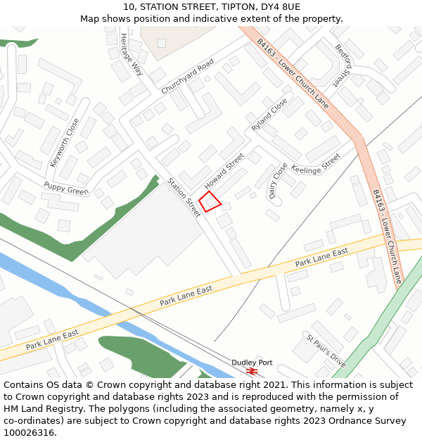 10, STATION STREET, TIPTON, DY4 8UE: Location map and indicative extent of plot