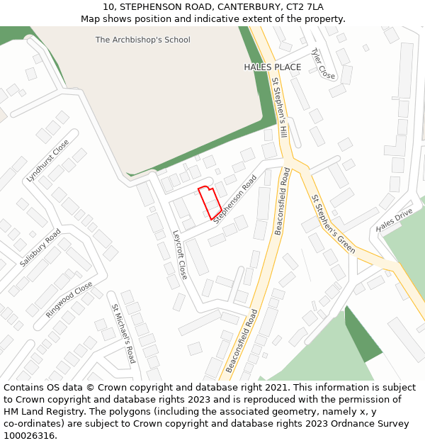 10, STEPHENSON ROAD, CANTERBURY, CT2 7LA: Location map and indicative extent of plot