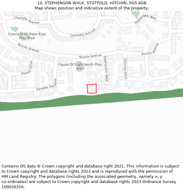 10, STEPHENSON WALK, STOTFOLD, HITCHIN, SG5 4GB: Location map and indicative extent of plot