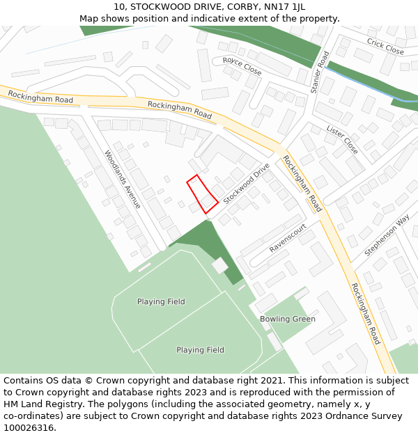 10, STOCKWOOD DRIVE, CORBY, NN17 1JL: Location map and indicative extent of plot