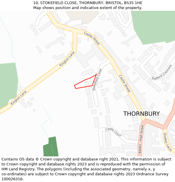 10, STOKEFIELD CLOSE, THORNBURY, BRISTOL, BS35 1HE: Location map and indicative extent of plot